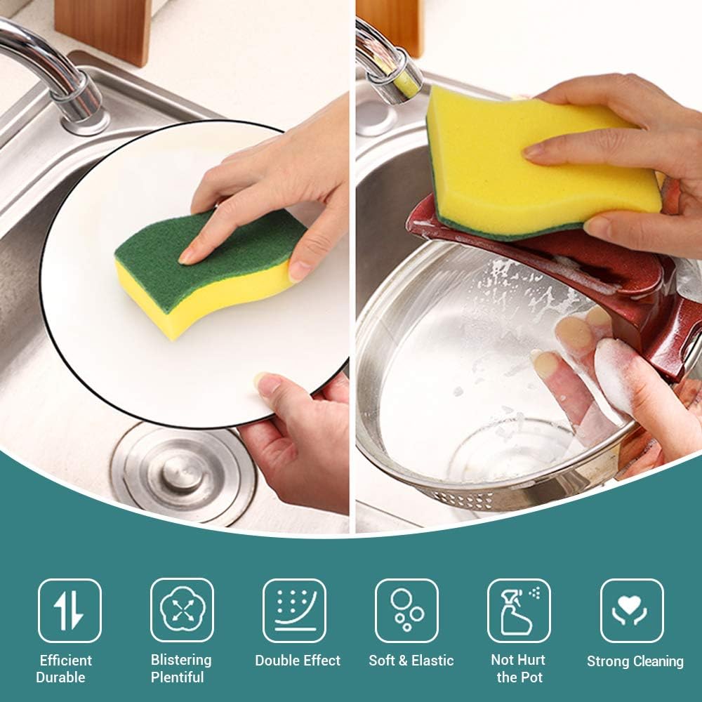 AIDEA Heavy Duty Scrub Sponge-12Count, Cleaning Scrub Sponge, Stink Free Sponge, Effortless Cleaning Eco Scrub Pads for Dishes,Pots,Pans All at Once,Size: 4.3"x 3.12" x 1.2": Kitchen & Dining
