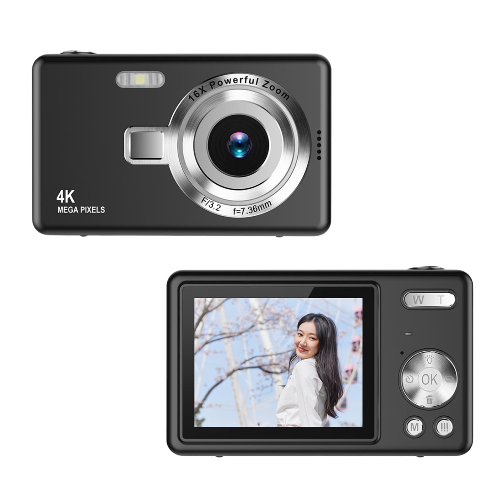Pocket Digital Camera 2.4in TFT Screen - 2024 Newest 12MP 1080P Compact Point and Shoot Camera, 16X Zoom Auto Focus Small Video Camera for Kids Teens Boys Girls (Black)