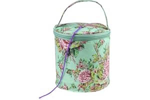 Mdoker mini yarn storage small size yarn bag for crocheting with holes,empty round knitting tote bags protable yarn holder,perfect for travel,beginner & crocheter(Green Peony)