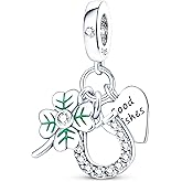 NUJIFFY 925 Sterling Silver Charms Beads for Bracelets Necklaces, 4 Four Clover Leaf Sunflower Ladybird Honeycomb Infinite Heart Pendant, Green Flower Lucky Jewelry Birthday Gifts for Women Men