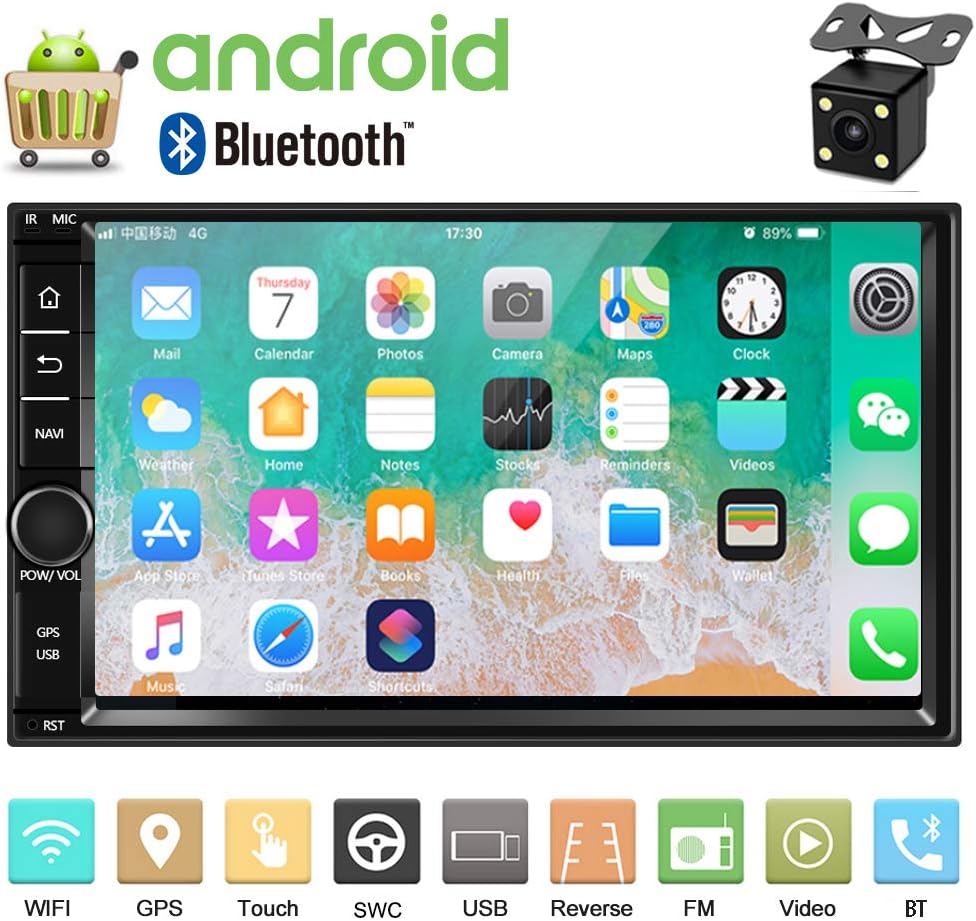 Camecho Android Car Stereo Double Din Car Radio 1G/16G GPS Navi 1080P 7 inch Touch Screen Head Unit Built-in Bluetooth/FM/WiFi Support iOS/Android Phones Mirror Link + Backup Camera