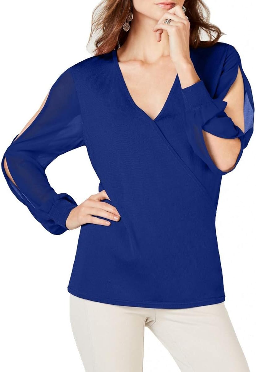 INC Women's Surplice Sheersleeve Knit Blouse Shirt Top at Amazon Women