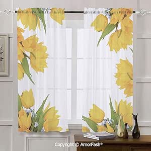 Amazon Com Yellow Flower Translucent Solid Sheer Curtains Drape
