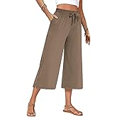 AURUZA Capri Pants for Womens,Wide Leg Drawstring Lounge Casual with Pockets,Loose Comfy Workout Yoga Capris Evryday Wear