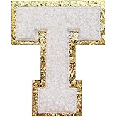 3Pcs Letter Patches Varsity Glitters Chenille,SPRT Iron on White Letter Patch,Alphabet Cloth Patch for Team Costume Decoration 3.1in Height T (3 Pieces)