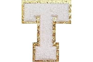 3Pcs Letter Patches Varsity Glitters Chenille,SPRT Iron on White Letter Patch,Alphabet Cloth Patch for Team Costume Decoration 3.1in Height T (3 Pieces)