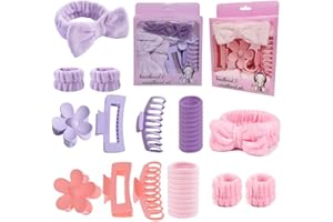 32 PCS Hairband And Accessories Set Plush Face Wash Headbands Wristbands Clips Hair Ties For Spa Bath Bridal Party Gifts, Pin