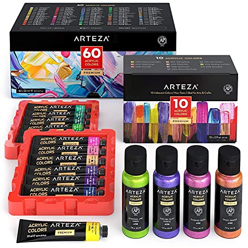 Arteza Iridescent Acrylic Paint Set of 10 and Acrylic Paint Set of 60