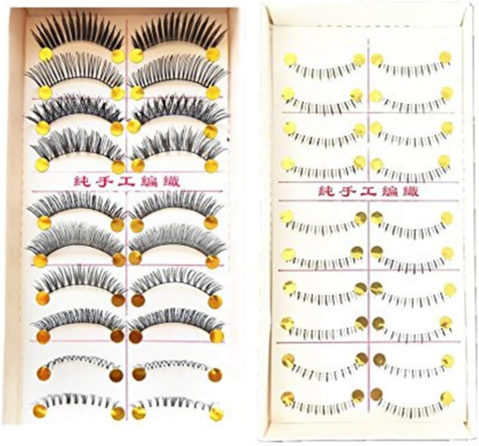 TONGKUN Various Different Design Mixed Style Black Fake Eyelash False Eyelashes 100% Handmade Thick Long Natural Soft Curly Reusable - 10 pairs Upper and 10 pairs Lower/Bottom