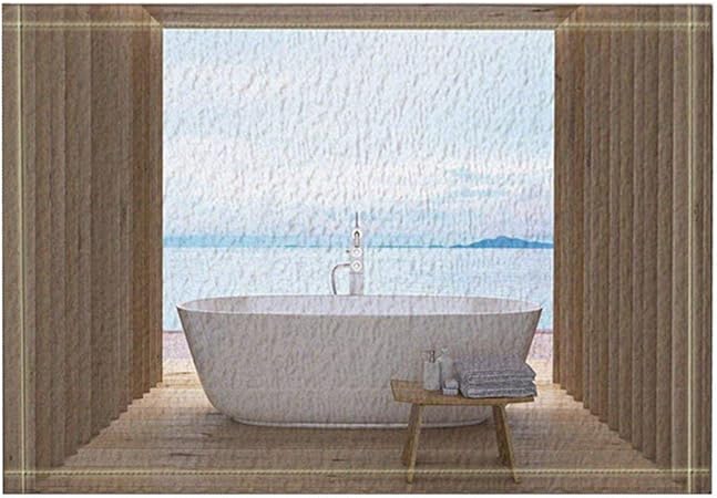 GzHQ Bañera Puerta Madera Vea Paisaje Junto mar Alfombra Antideslizante