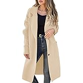 Saodimallsu Womens Long Cardigan Sweaters Chunky Knit Open Front Button Lapel Casual Fall Coatigan Jackets
