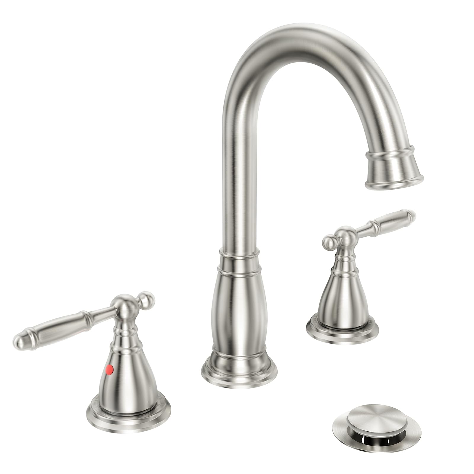 3-Hole 8 inch 2-Handle Brushed Nickel Widespread Bathroom Faucets with Valve and Metal Pop-Up Drain Assembly by phiestina, WF017-4-BN