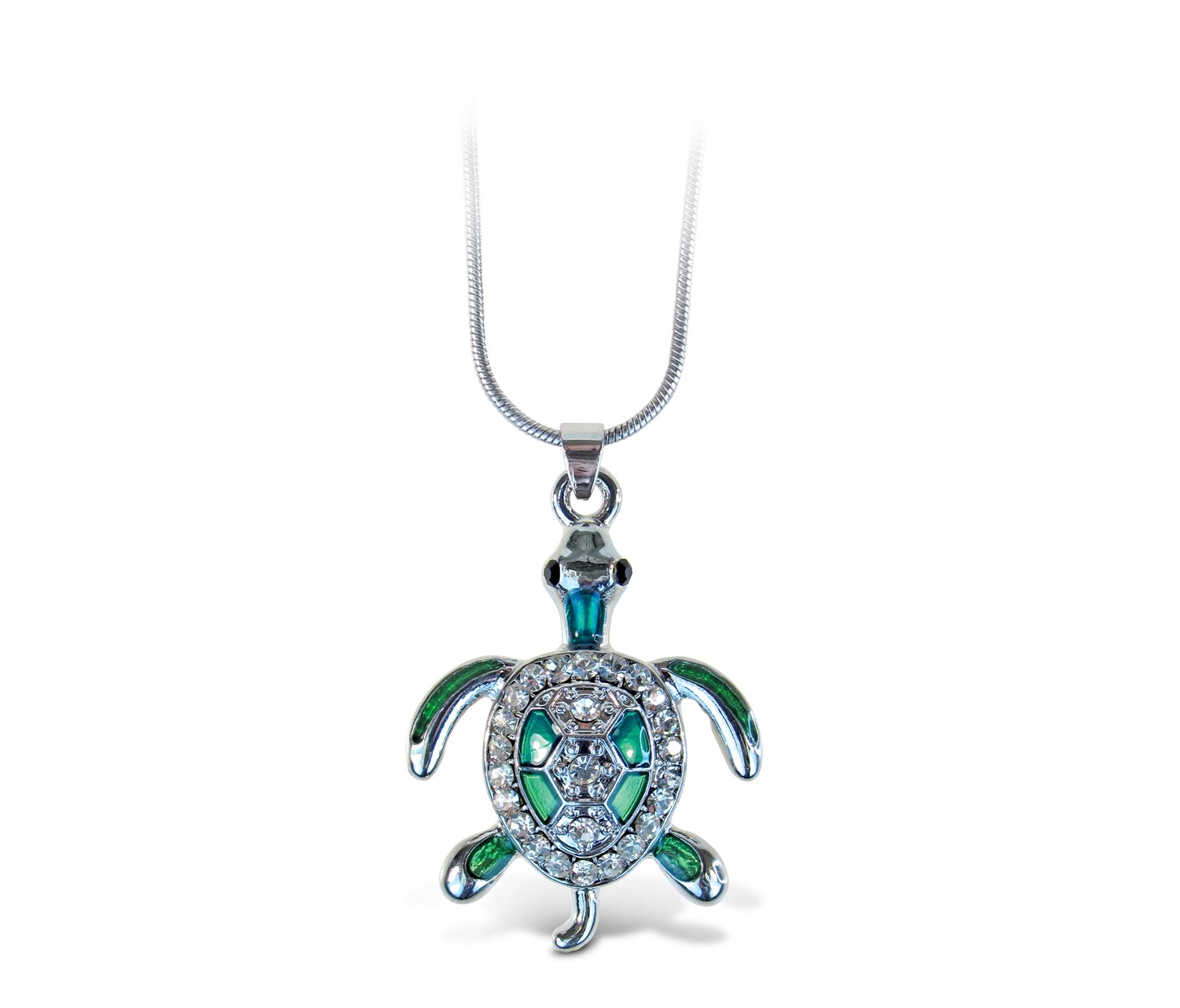 PuzzledGreen Sea Turtle Necklace, 18 Inch Fashionable & Elegant Silver Chain Jewelry with Rhinestone Studded Pendant for Casual Formal Attire Sea Life Themed Girls Teens Women Fashion Neck Accessory