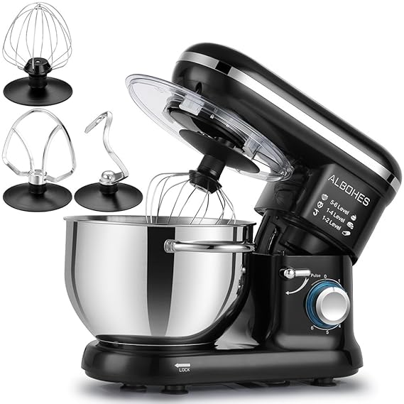 Knetmaschine Albohes Teigknetmaschine Edelstahl Küchenmaschine Multifunktional Rührmaschine 800W 5,5L Rührschüssel mit Spritz