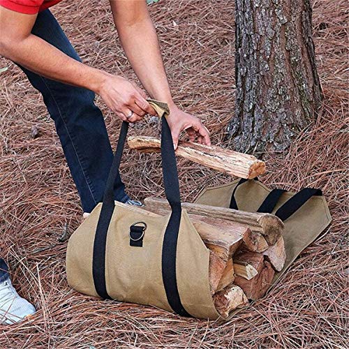 CoCocina Log Carrier Wood Carrying Bag Firewood Carrier for Fireplace 16oz Waxed Canvas - Thumbnail 3