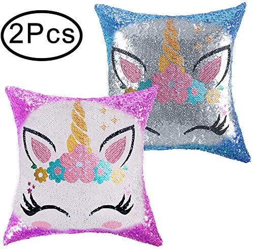 Standie 2PCS Pillow Cover for Mermaid Unicorn Pillow Case Sequins Throw Pillow Covers Decorative Cushion Cover Pillowcase for Couch Sofa Bed，16x16''