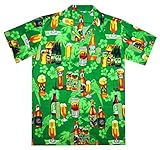 Funky Hawaiian Shirt For Men Short Sleeve Front-Pocket Beer Party Green