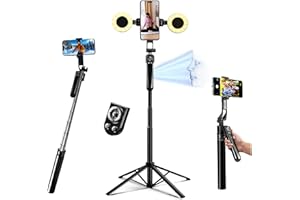 Euoto Auto Face Tracking Selfie Stick Tripod for iPhone with Light 360 Rotation That Follows Your Movement 70.9" Camera Tripod Stand with Remote for Content Creator Vlog Live Stream Video Recording