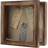 Freezing point Shadow Box Frame 8x8 Shadow Boxes Display Case with Linen Back Memorabilia Awards Medals Bouquet Photos Picture Badge Wedding Memory Box for Keepsakes Carbonized Small Pin Board