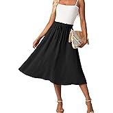 FREEOAK High Waist Skirts for Women Below Knee Casual Flowy Summer Midi Skirts Palazzo A-Line Long Skirt with Pockets
