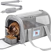 Large Soft Cat Carrier Up to 28 Lbs, Washable Pet Bag Medium to Big Pets | Breathable Mesh with Detachable Food Bowl for Small Dog,Safe Soft-sided Cloth for Kitten Puppy Car Travel Carrying Visit,Grey