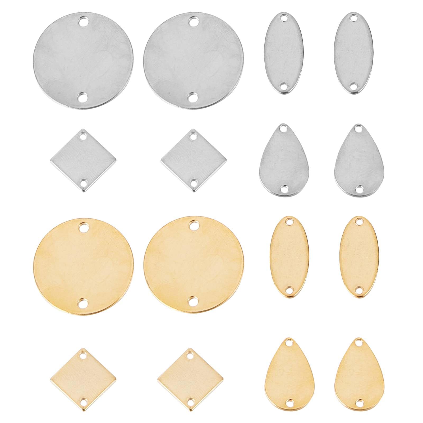 SUNNYCLUE 1 Box 32Pcs Stainless Steel Connector Charms Stamping Blanks Flat Round Coin Oval Charm Square Links Connectors Teardrop Metal Linking Charms for jewellery Making Charm DIY Earrings Craft