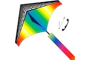 Flying Hoofer Large Beach Rainbow Delta Kite for Adults and Kids Ages 8-12 & 4-8 - Easy to Fly - 300ft String Handle - Beginners Kite 60"x37"(-)