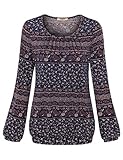 Timeson Women's Long Sleeve Floral Pleated Front Blouse Casual Tops
