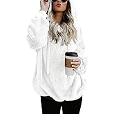 Women Casual Double Fuzzy Sweatshirt Faux Fleece Zip Pullover Hoodies Coat Outwear S-XXL
