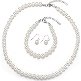 la luen Pearl Bride Wedding Jewelry Set Faux Pearls Crystal Rhinestone Necklace Earrings Bracelet Sets for Women Bridesmaid(3 PCS)