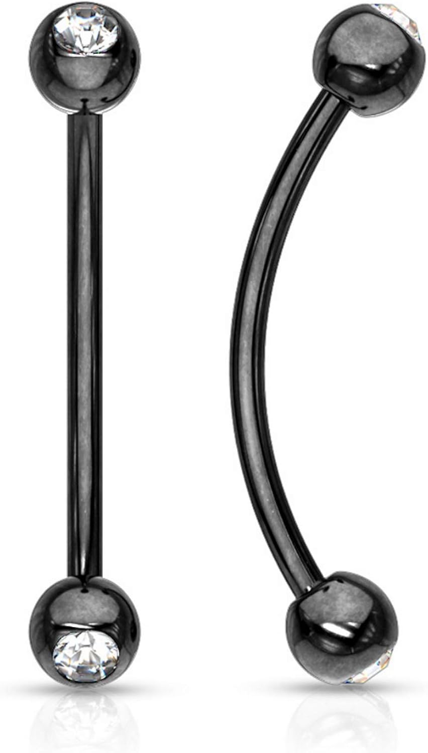 Pair of 16 Gauge Double Gem Accent End Steel Curved