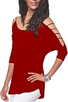 Women's Casual Loose Hollowed Out Shoulder Three Quarter Sleeve Shirts