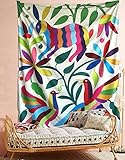 Otomi Mexican Tapestry Colorful Rabbit Wall Hanging Tapestry Fabric Wallpaper Bedspread Home Decor,60