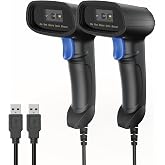 PecuMecu 2 Pack Handheld 2D USB Barcode Scanner, Wired QR Code Scanner PDF417 Data Matrix Bar Code Reader with Long USB Cable for POS Mobile Payment, Convenience Store, Supermarket, Warehouse (TM-10C)