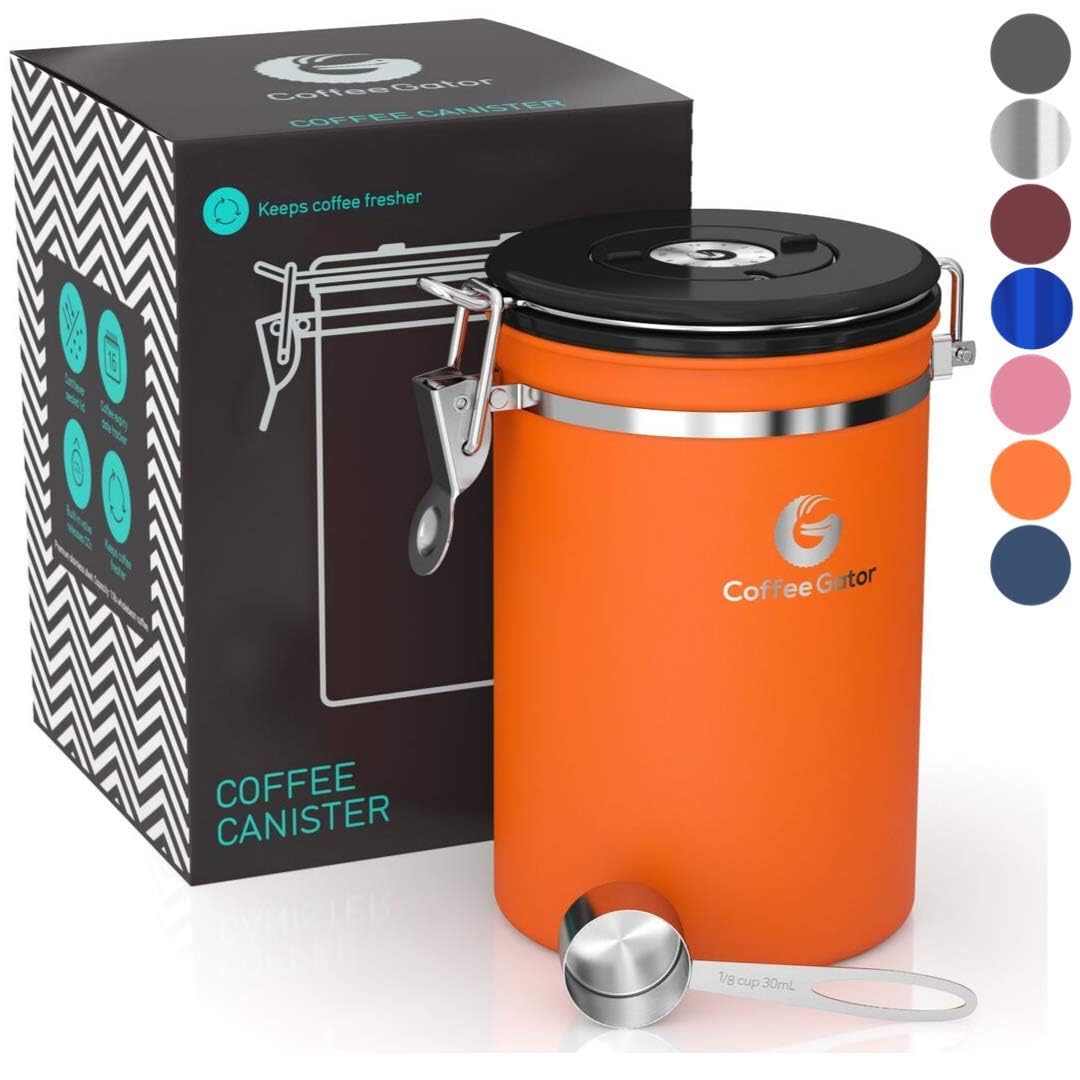 Coffee Gator Coffee Canister Airtight 1900 mL, Stainless Steel Kitchen Food Storage Container with Date Tracker, CO2 Valve, Scoop for Grounds Coffee, Beans,Tea, Sugar, Flour, Snacks โ image 1