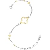 RADIANT REVIVE Gold Clover Bracelet for Women, Sterling Silver White Gold Plated, Four Leaf Clover Lucky Charm, Cute Unique Jewelry Gifts