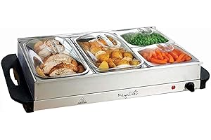MegaChef 4 Section Buffet Warmer Server - Professional Hot Plate Food Warmer Station, Easy Clean Stainless Steel, Portable & Great for Parties Holiday & Events