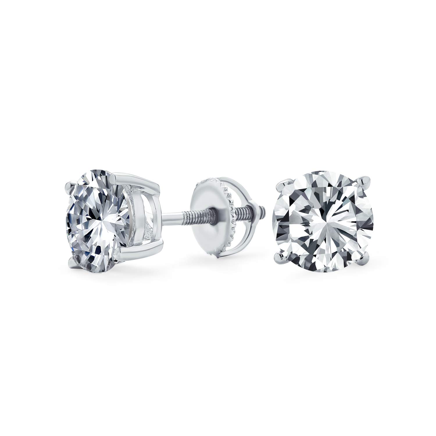 Round Cubic Zirconia Brilliant Cut AAA CZ Solitaire Stud Earrings For Women For Men .925 Sterling Silver Screw back 8MM — image 1
