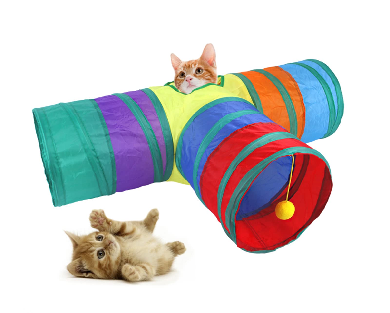 Cat Tunnel Rabbit Tunnel Toy Foldable 3-Way Tube for Indoor Cats, Small Animal Activity Tunnel 3-Way Tube
