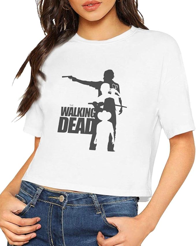 Amazon ウォーキング デッド Walking Dead ロゴ レディース 半袖tシャツ ショート丈 へそ出し クルーネック 人気 ファッション プリント ぴったり 目を惹く 普段着 部屋着 おしゃれ トップス Tシャツ カットソー 通販