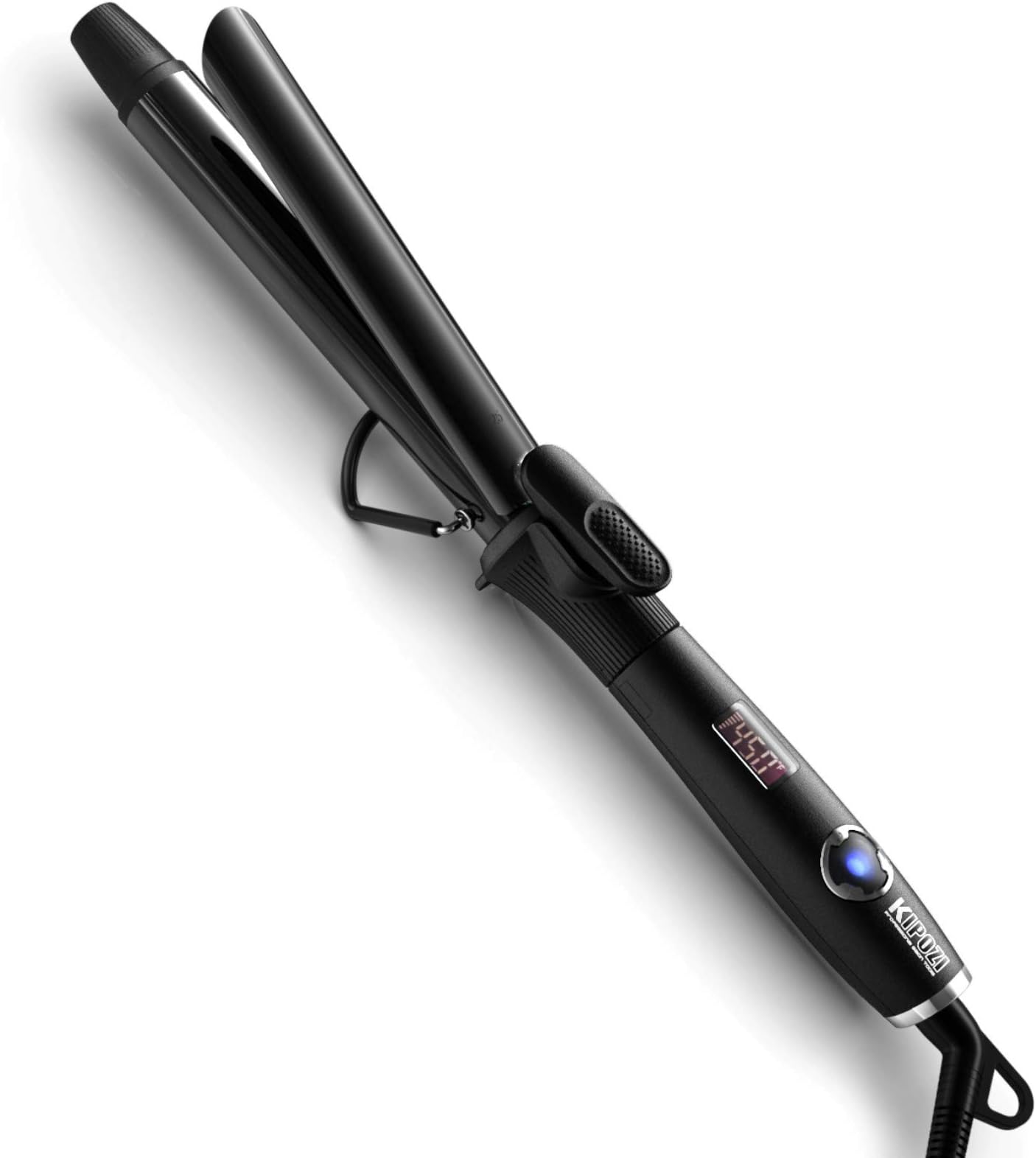 KIPOZI Professional Ceramic Curling Iron with Extra-Long Barrel, Instant Heat up(180℉-450℉), Dual Voltage Curling Iron 1 Inch (Black)