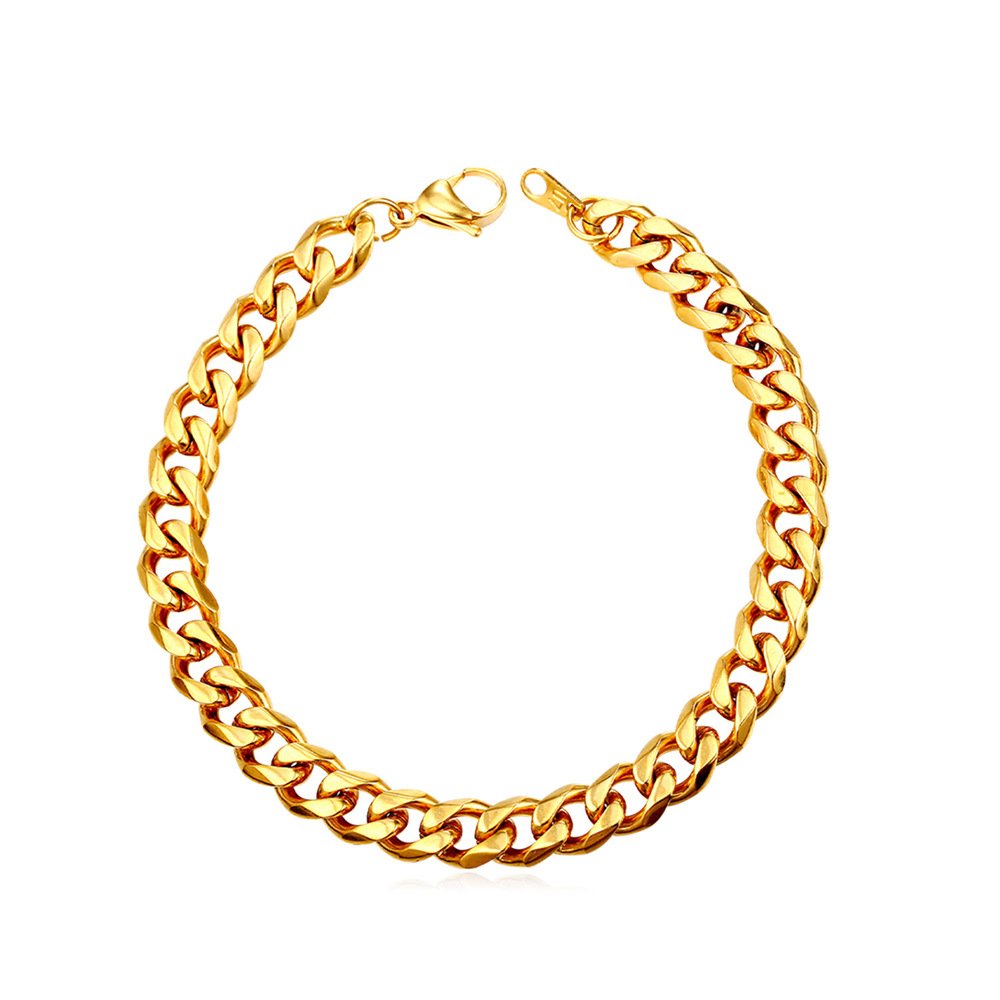 U7 Mens Gold Metal Bracelet Cuban Link Chain Bangles Jewellery for Son