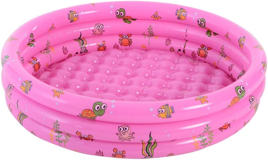 EOSAGA Inflatable Baby Pool PVC Non-Slip Foldable Baby Inflatable Bathtub 3 Rings Swimming Pool (Pink)