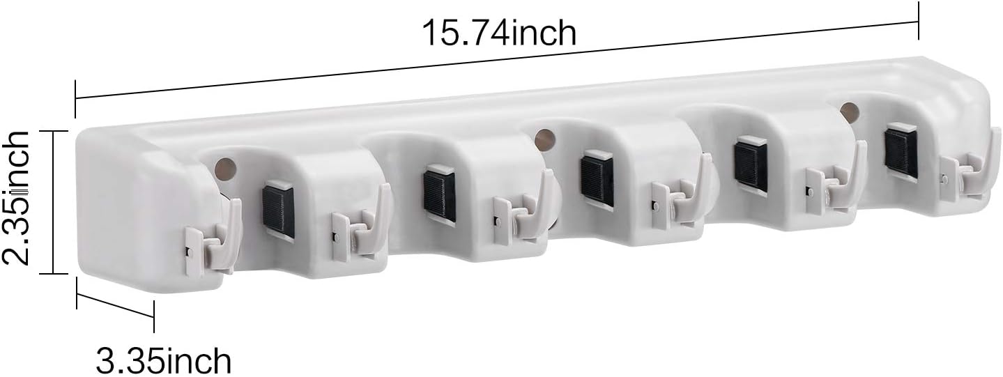 Mop Broom Holder, Wall Mounted Commercial Organizer Storage Rack for Garden Tools, Kitchen, Garage and Laundry [5 Slots with 6 Hooks]: Home Improvement
