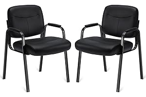 DUMOS Waiting Room Guest Chairs Set of 2 with Padded Arms, Leather Office Stationary Reception Side Chair for Home Desk Conference Lobby Church Medical Clinic Elderly Student, Lumbar Support-Black