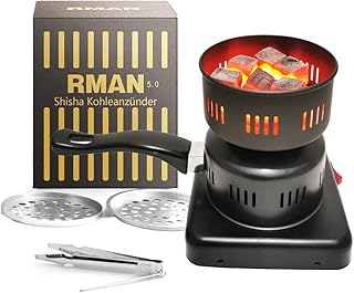 RMAN® Shisha Anzünder Kohleanzünder für shisha Elektrisch Shisha ofen kohlegrill Grill herd mit Tragegriff 450W Kohleofen Shisha Schwarz-Matt