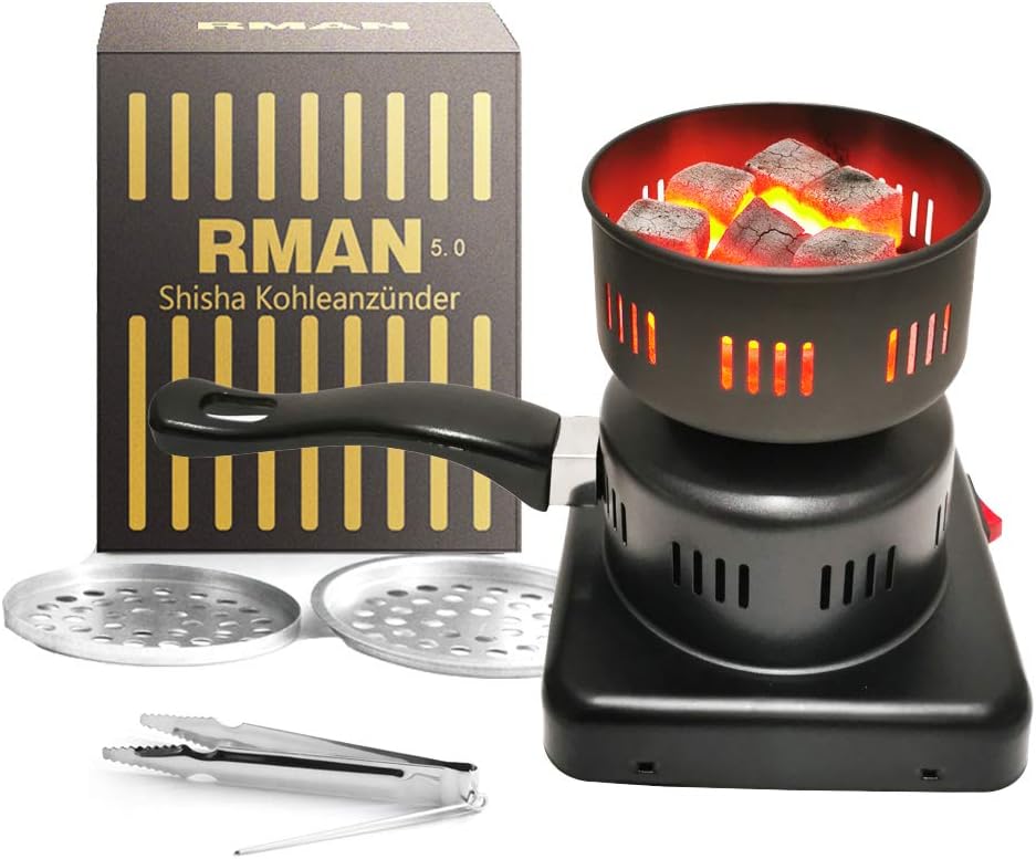 RMAN® Shisha Anzünder Kohleanzünder für shisha Elektrisch Shisha ofen kohlegrill Grill herd mit Tragegriff 450W Kohleofen Shisha Schwarz-Matt