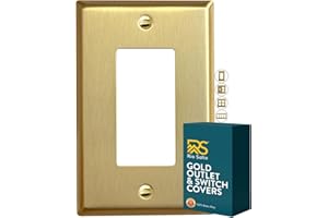 Rio Salto BRASS Signature Collection MIDSIZE Metal Gold Light Switch Wall Plate or Outlet Cover Wall Plate Mid Size Single Receptacle Wallplate Covers 1 Gang Decoration Brushed Brass Rocker 1-Pack