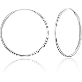 SWEETV 925 Sterling Silver Hoop Earrings for Women Lightweight Endless Silver Thin Hoops, 20/30/40/50/60MM