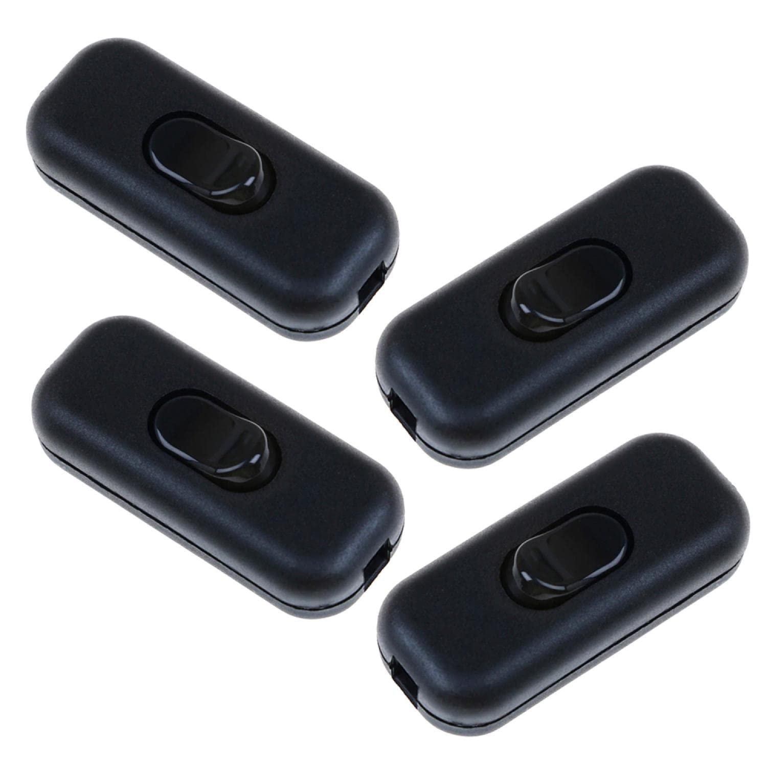 4 x Intermediate Switch Cord Switch - 2-3-Pin 6A 250V - Cord Intermediate Switch, Rocker Switch, Cable Switch, Black